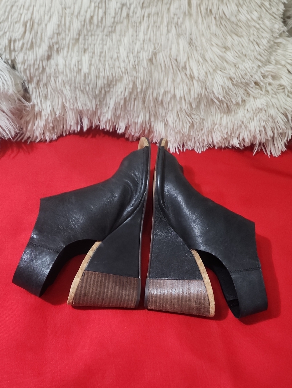 Clarks Cork Wedge Sandals Women Black Leather Peep Toe Ankle Strap - Picture 7 of 10